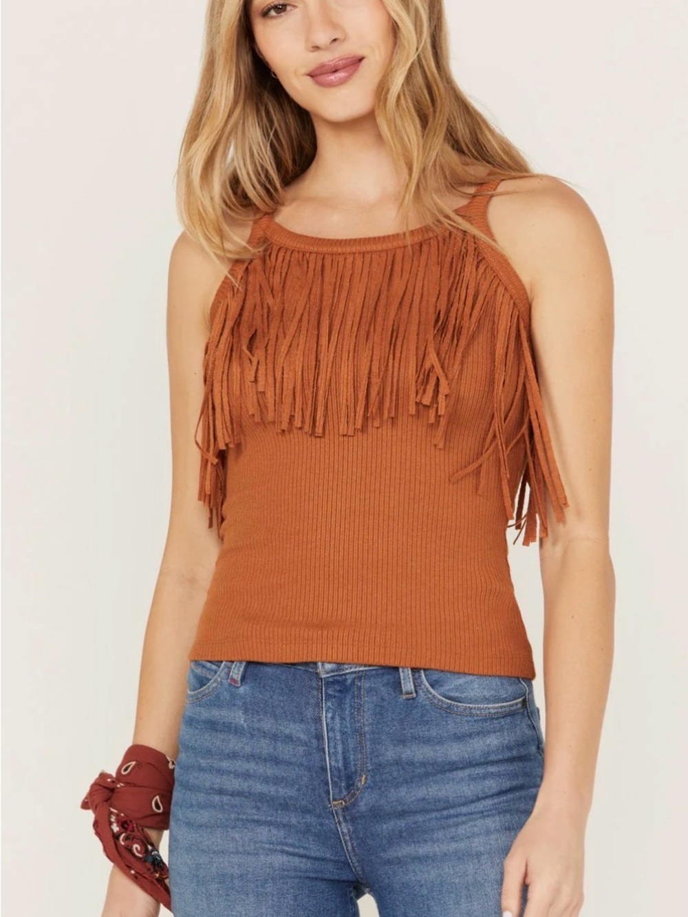 Idyllwind Rust Fringe Ribbed Tank